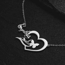 Load image into Gallery viewer, Heart &amp; Butterfly 2 Names Necklace
