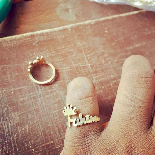 24K Gold Plated Sterling Silver Personalized Name Ring - Heart and Leaf  Design Below Name - Size 7- Made in USA - Walmart.com