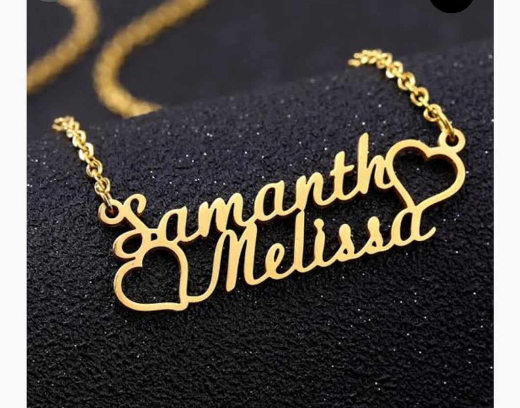 Double name Necklace (2 Hearts)